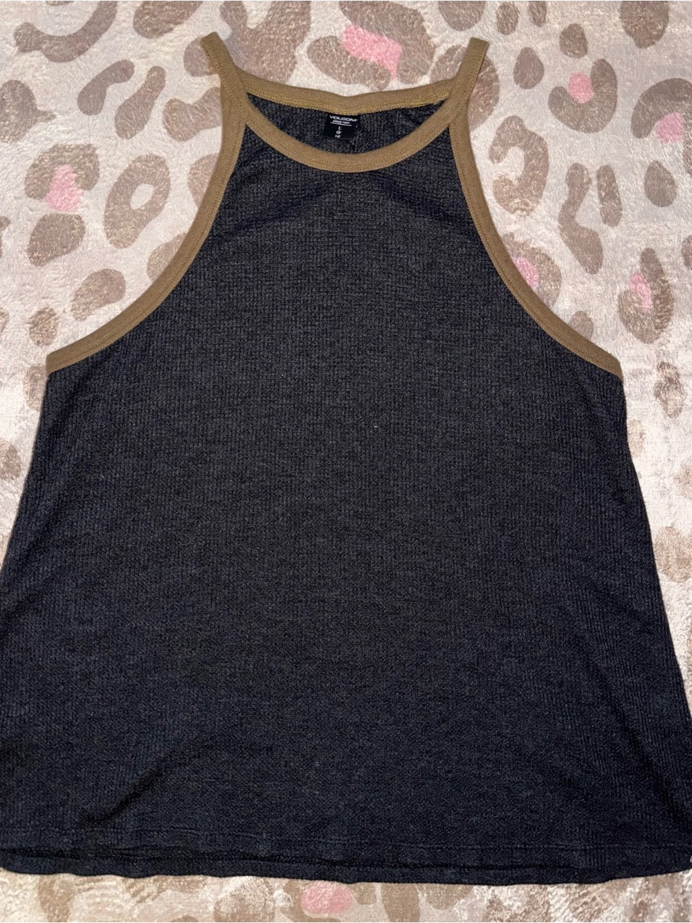 Volcom Black Tank with Olive Trim Racerback